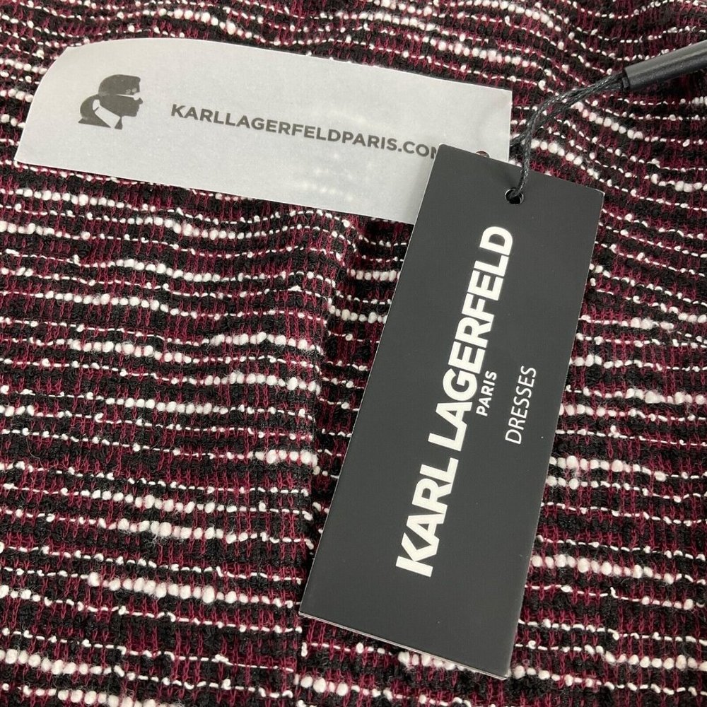 Karl Lagerfeld Paris Dress Womens Size 8 Maroon Black Tweed Sleeveless Zip Nwt - Picture 5 of 9
